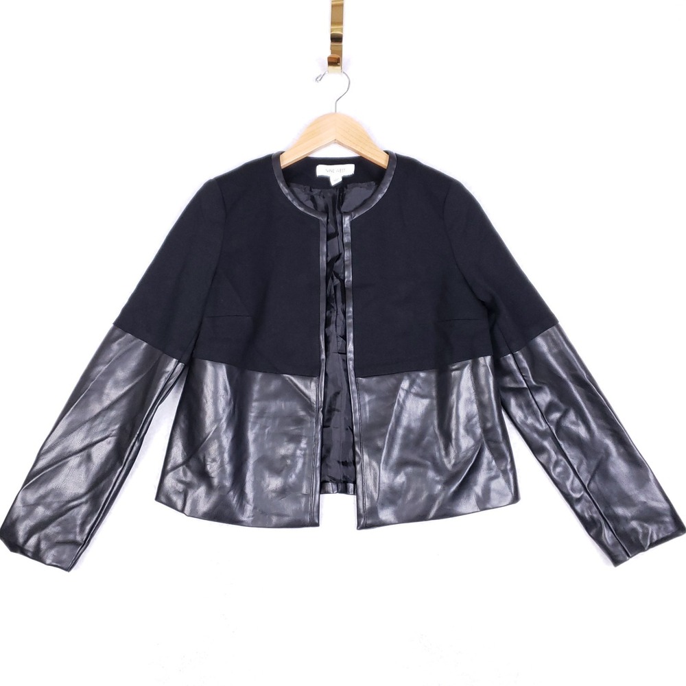 Nine West Black Faux Leather‎ Mixed Media Jacket Women's Small Long Sleeve